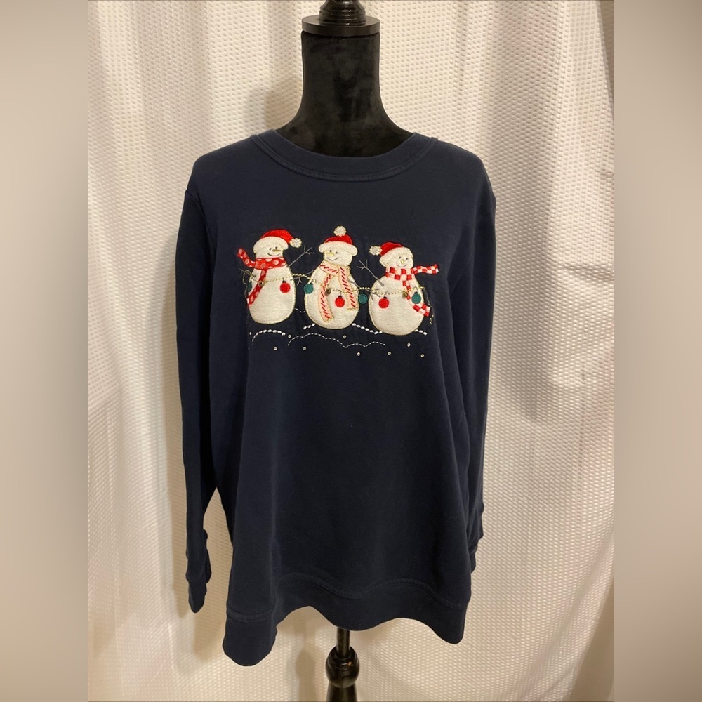 Holiday Editions Blue Snowmen Christmas Pullover With Bells Size 1X
